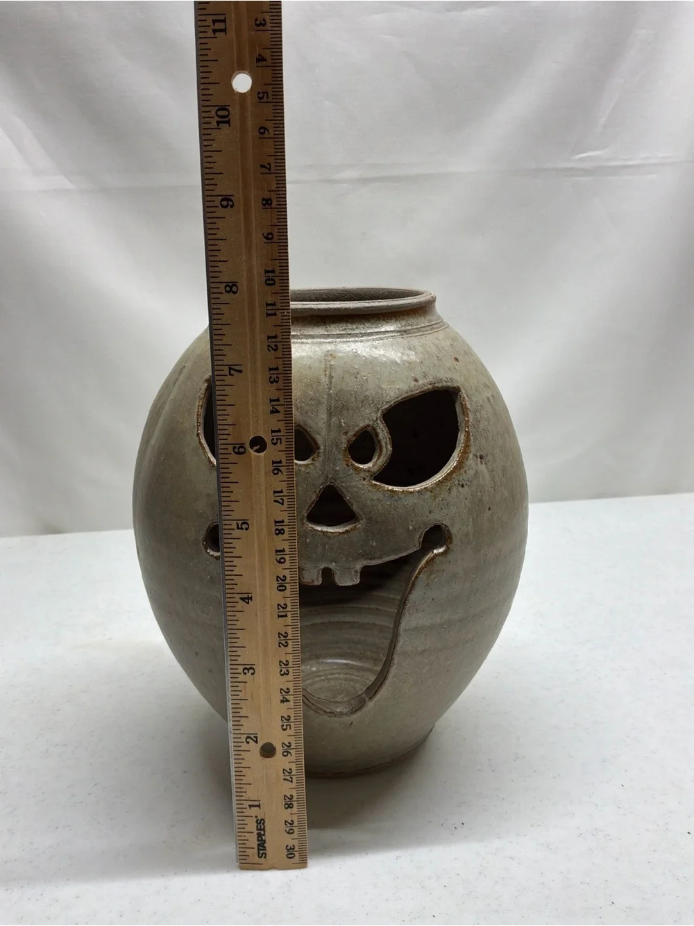 Handcrafted Gray Ceramic Pottery Jack-O'-Lantern Funny Face